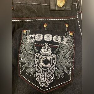 VTG Y2K COOGI Black Jeans with Winged Crest Embroidery 48/ 30.5 Inseam